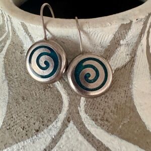 Hypnotic Turquoise and Sterling Silver Spiral Earrings